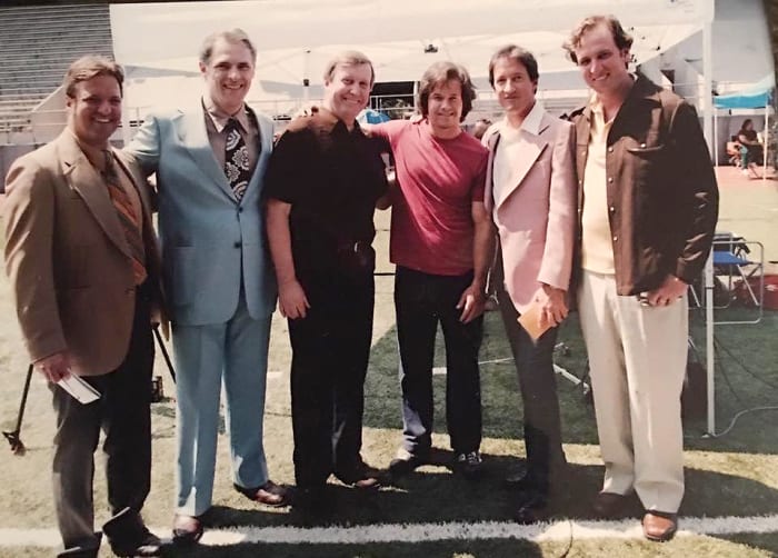 "Donnie Brasco" (second from right) and Farmer (far right) had bit parts alongside Mark Wahlberg in the movie Invincible.
